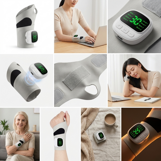 Detachable magnetic control unit lifting away from the wrist wrap